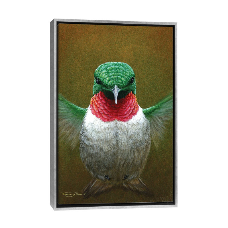 Colibri par Jeremy Paul - impression d'art graphique, H 40 po x l 26 po x P 1,5 po, Toile avec cadre argenté, Aucun mat