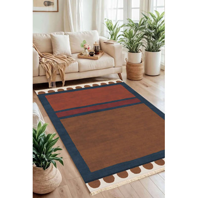 Tapis terracotta et bleu marine à blocs de couleurs minimalistes