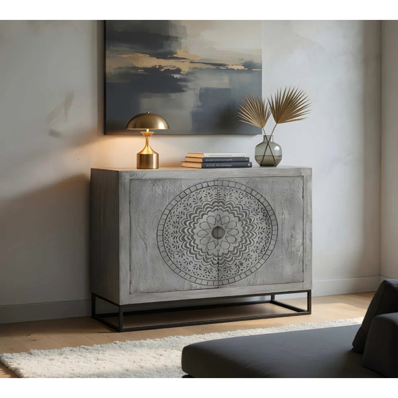  Buffet décoratif en bois de manguier gris sablé à la main - L 39 po