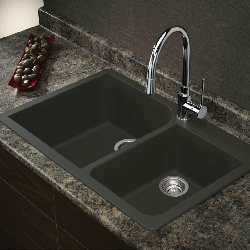 Radius 33.0625'' L Double Bowl Kitchen Sink, Grey