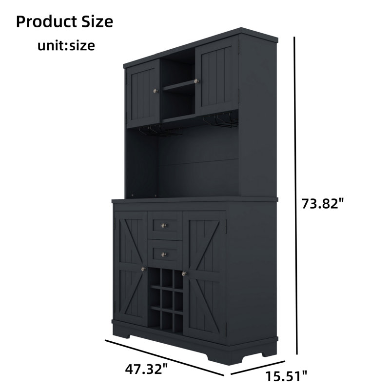 Armoire à café avec tablettes de rangement et armoires avec tiroirs, Noir