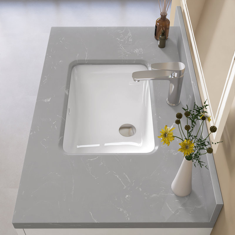 Comptoir de meuble-lavabo en pierre reconstituée de 30 po x 22 po avec comptoir intégré en faux pierre avec dosseret de 4 po pour salle de bain en marbre gris