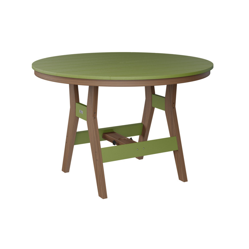 Harbor Outdoor Round Bar Table, Kiwi Green, Antique Mahogany