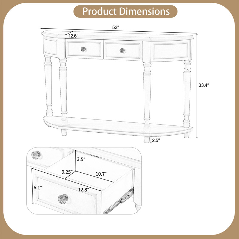 Aagand 52.00'' Console Table, Gray Wash, Gray Wash