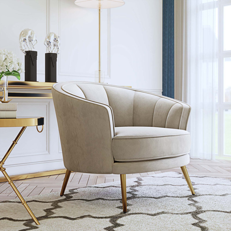 Fauteuil demi-tonneau Genji, Velours beige