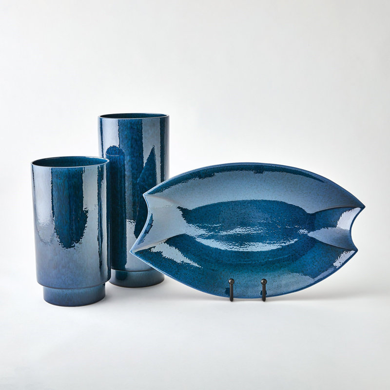 Rolo Vase-Sm, Blue, Overall Height-  13"