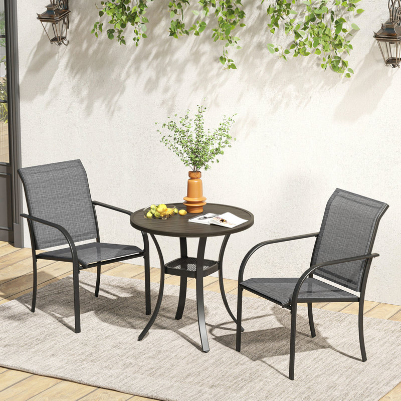 Hobbes 2 - Person Patio Dining Set with Round Table , Cushions Included, Brush Wood Bony/Gray