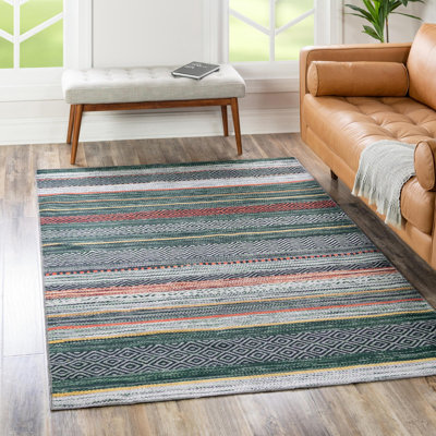 Tapis contemporain Abidur vert-ivoire