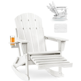 Folding Adirondack Rocking Chair,4-in-1 Multifunctional Patio Chair with Retractable Ottoman, Outdoor Chair Wood Texture, Lawn Chair for Porch, Backyard, Pool