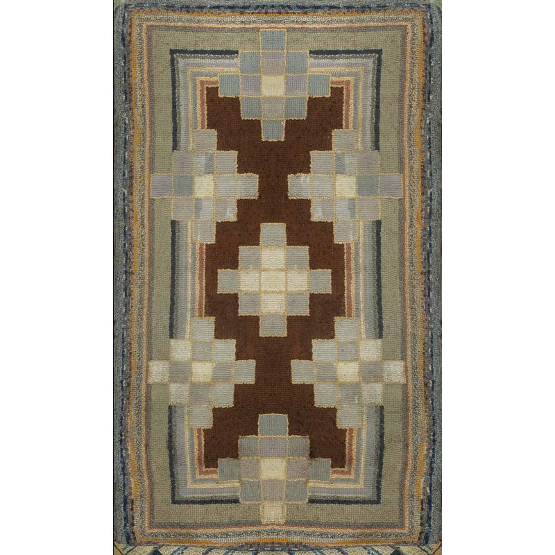 Hooked Wool Antique American 1925 Small Scatter Size Multicolor Rug