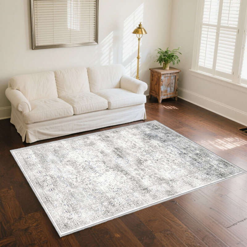 Bimlesh Vintage Grey Medallion Rug - Washable, Foldable, Non-Slip Area Carpet for Living Room, Rectangle 5' x 8'