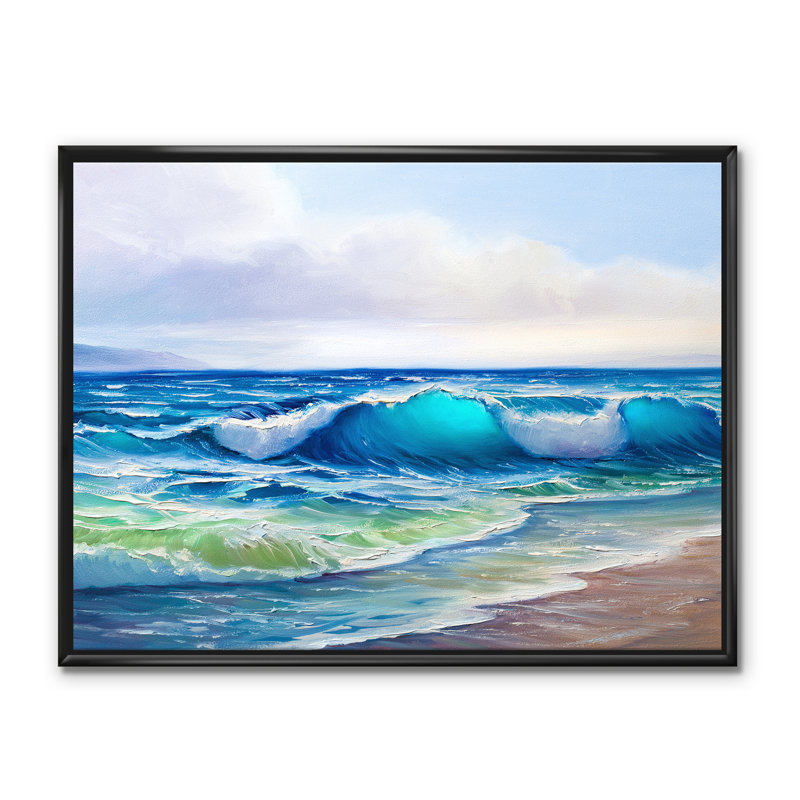 Paysage marin avec lumière du soleil attrapant une vague - reproduction d'art sur toile, H 24 po x l 32 po x P 1 po