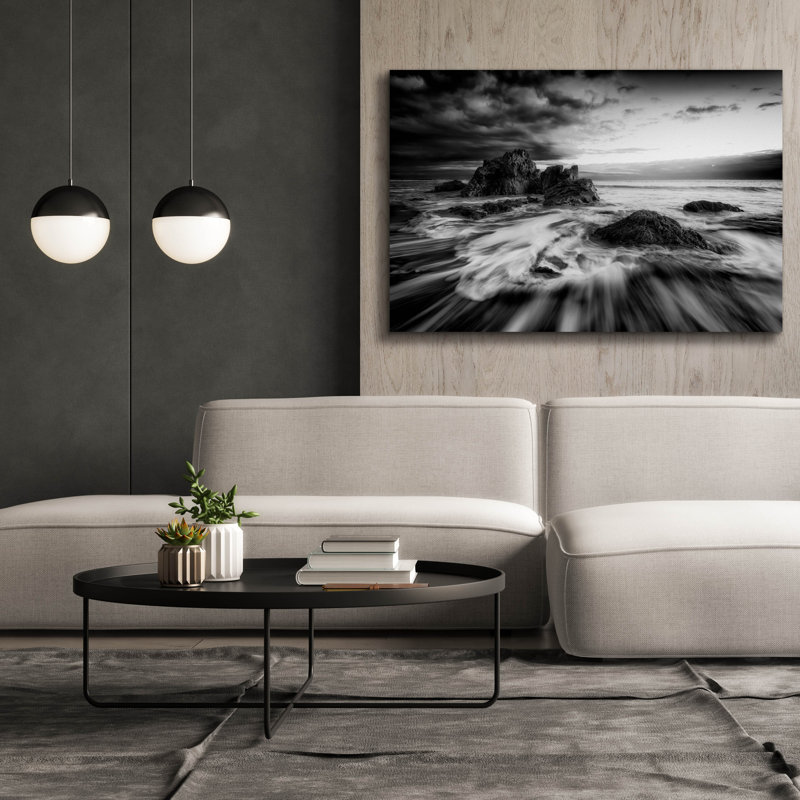 «Sweeping Tides Black and White» par Rick Berk, art mural sur toile, H 40 po x l 60 po x P 1,5 po