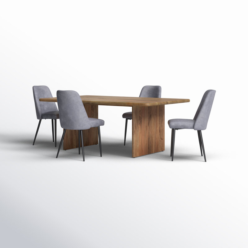 Edinburg 4-Person Mango Solid Wood Double Pedestal Dining Set, Gray