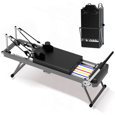 Extra Large Pilates Reformer - Multi-functional Home Fitness Equipment, 395lbs Capacity, with Dynamic Resistance Cords and Aerobic Rebounder, Improves Posture, Builds Strength, Reduces Stress