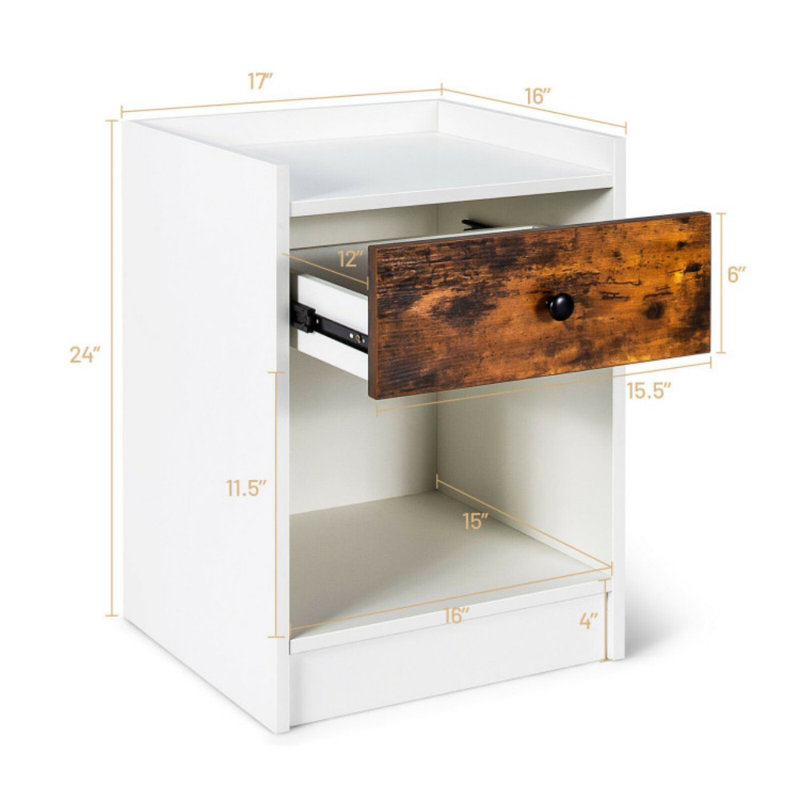 Table de bout en bois avec table de bout en bois et table de bout surélevée, ensemble de 2, Blanc