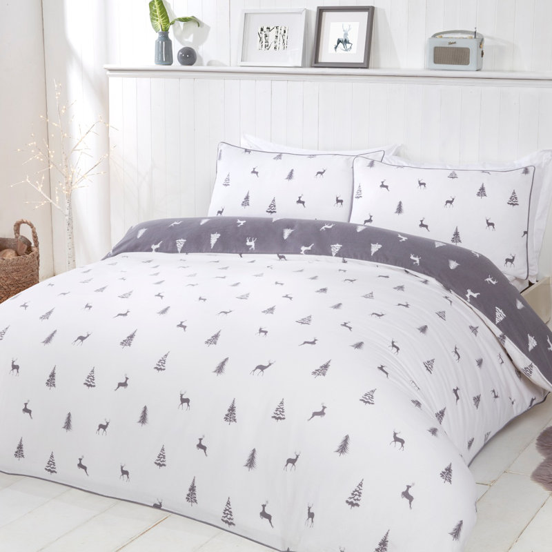Vermili Cotton Wildlife Duvet Cover Set with Pillowcases, Single - 1 Standard Pillowcase, Grey