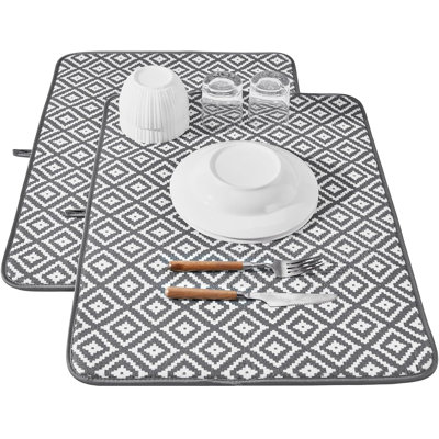 2 Pack Dish Drying Mat, 24*18 Inch Ultra Absorbent Microfiber Dishes Drainer Mats For Kitchen Counter, Large Size Dish Drying Pad With Rhombus Patterns