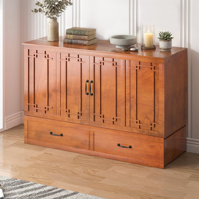 Solid Wood Queen Contemporary Murphy Bed Chest, Cherry