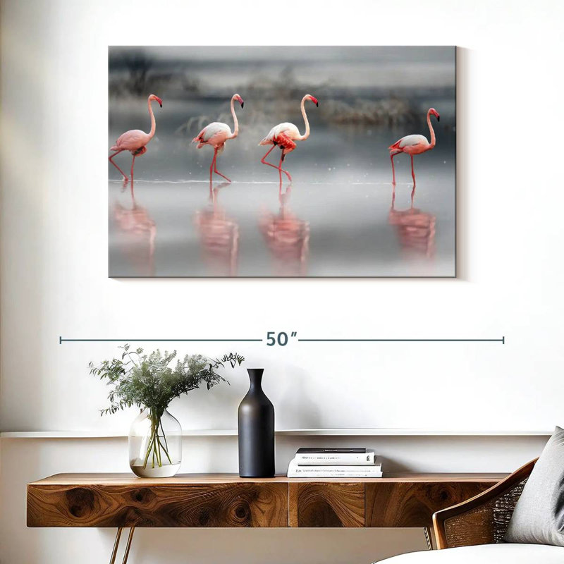 Pink Flamingos Lined Up, 26" H x 39" W