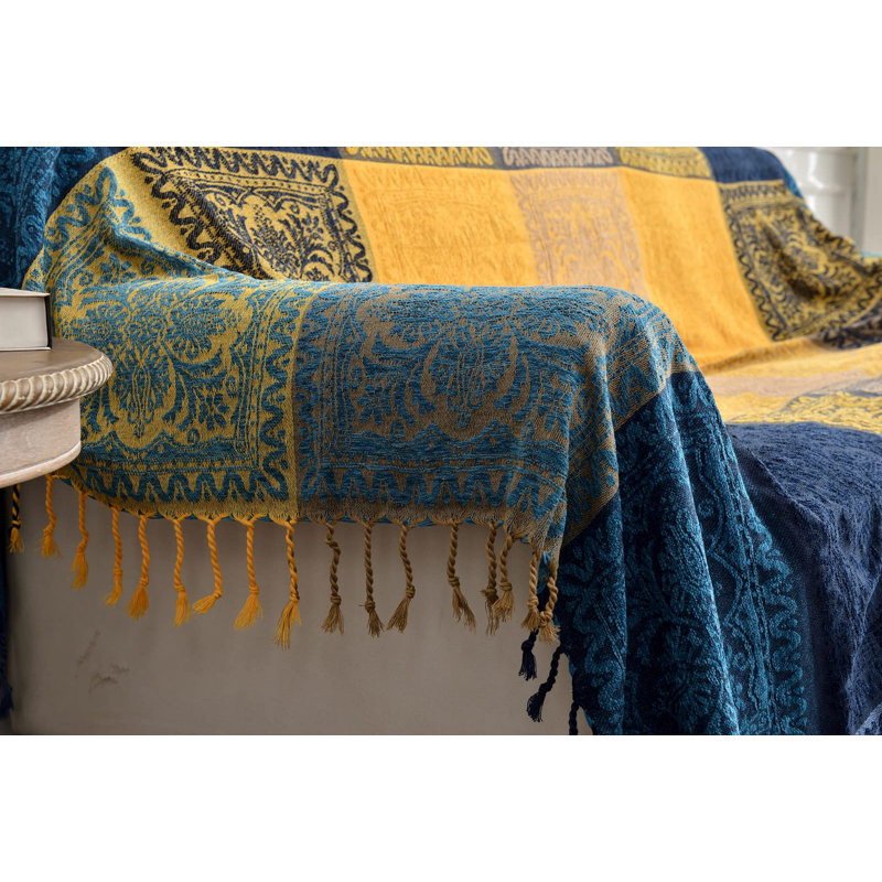 Evelyn Sofa Slipcover, 220cm H x 260cm W, Navy/Yellow