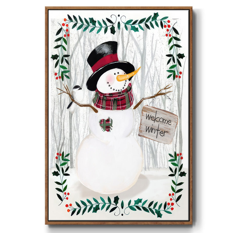Folk Snowman Forest I, H 41 po x l 27 po x P 1,5 po, Cadre flottant noyer