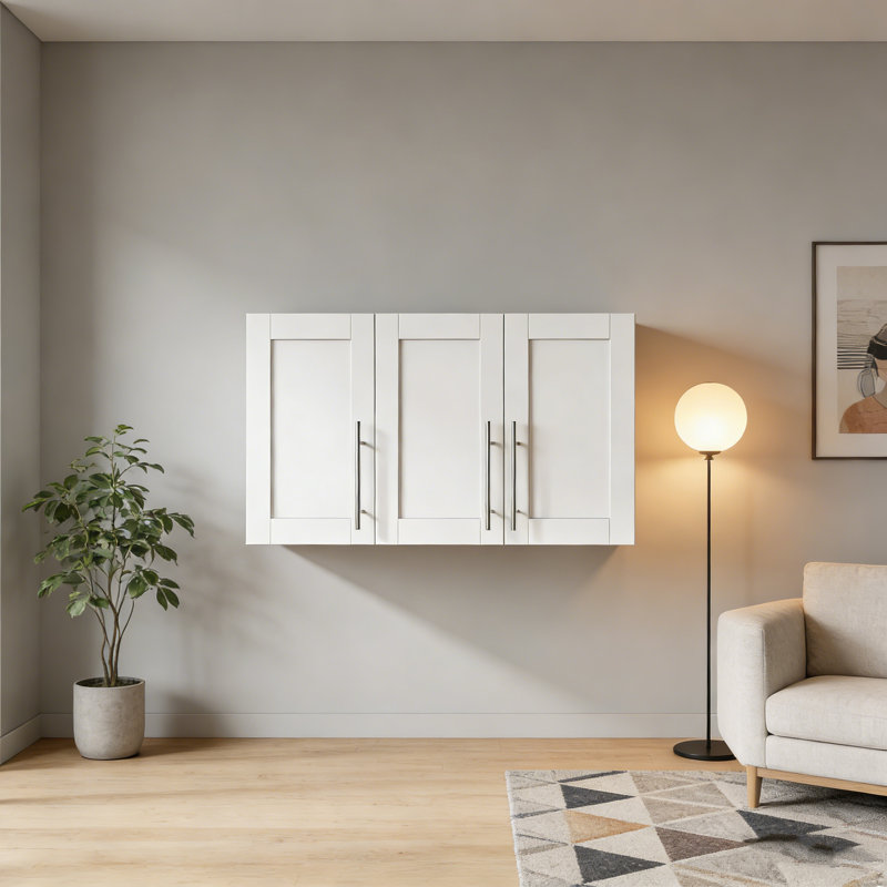 19.69" White Stackable Wall Mounted Storage Cabinet, 15.75"D X 35.43"W