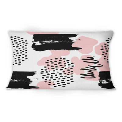 Pink And Grey Retro Polka Dot Clouds II - Modern Printed Throw Pillow 1