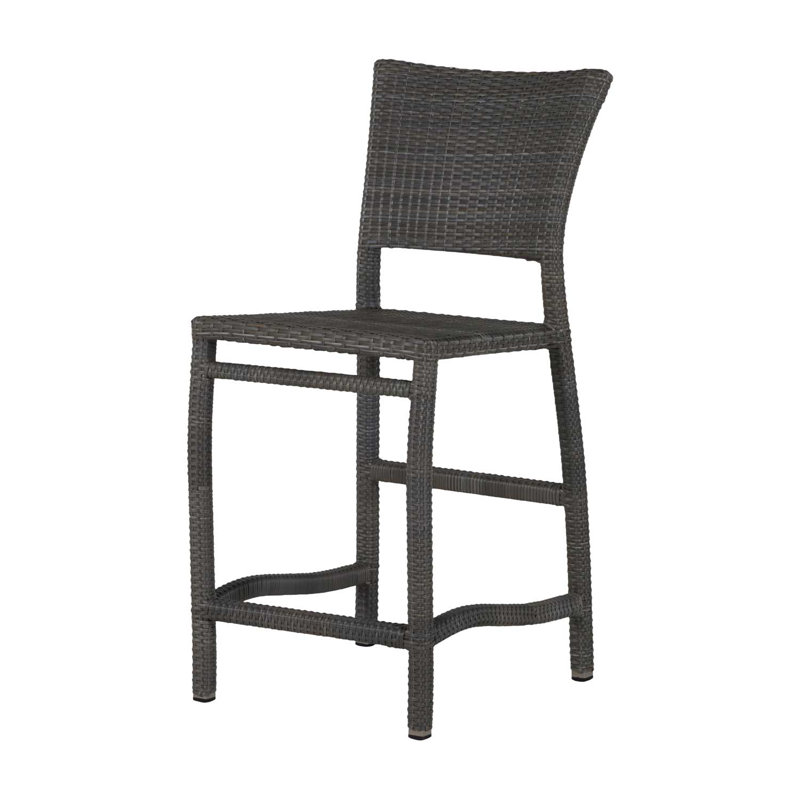 Tabouret de bar extérieur en résine tressée 30 po Skye, Sunbrella® ‑ Cabana à rayures minuit, Pas de soudure, Gris ardoise