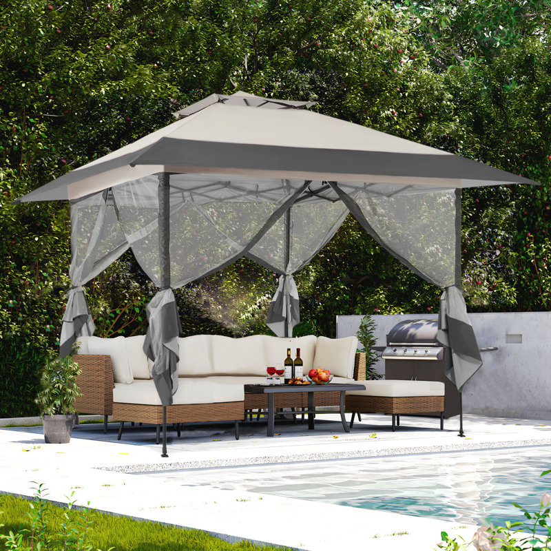 Abri de jardin avec moustiquaire 13 pi x 13 pi, gris
