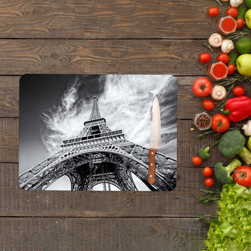 Panneau de verre tour Eiffel avec paysage parisien pour le service et la coupe, 11 po x 15 po