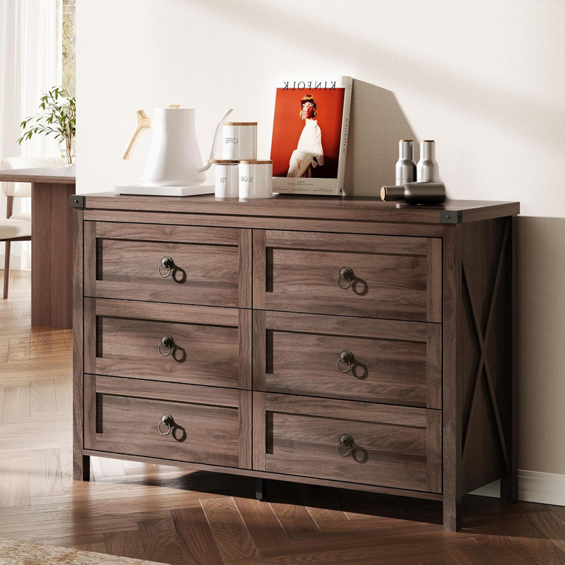 Commode double 6 tiroirs Breakwater Bay Farmhouse, Noyer
