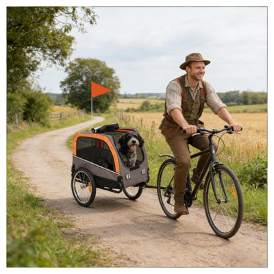 Foldable Black and Orange Dog Bike Trailer with Steel Frame and Oxford Fabric