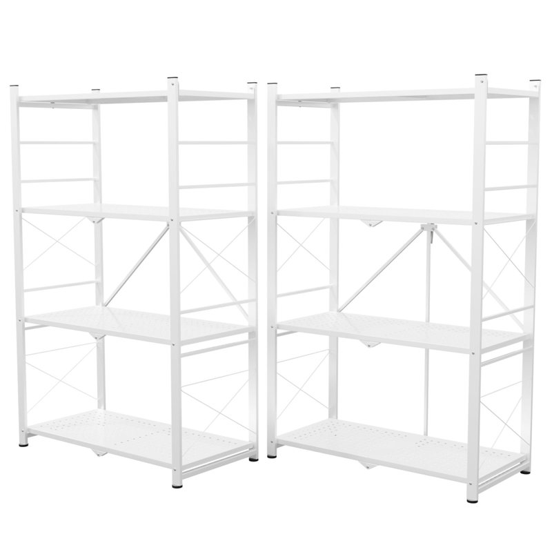 Tablette de rangement pliable avec 5 crochets, étagère de rangement pliable à 4 niveaux, White