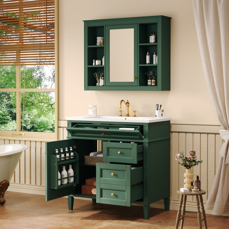 Meuble-lavabo 36 po avec lavabo et miroir, Vert