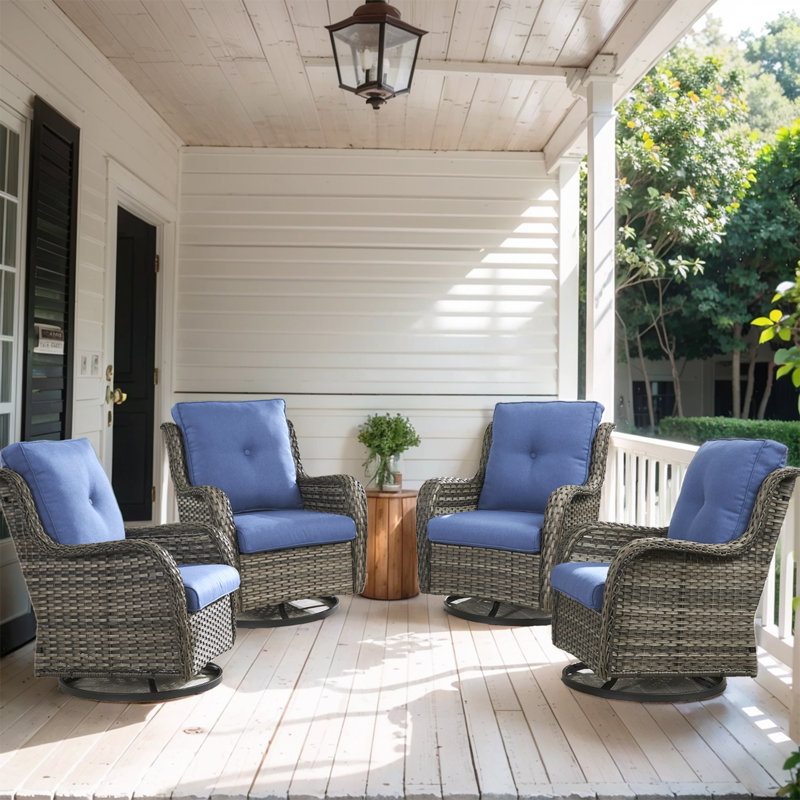 Bonia Swivel Rocker Patio Gliding Chair with Cushions (Set of 4), Gray Frame/ Blue Cushion