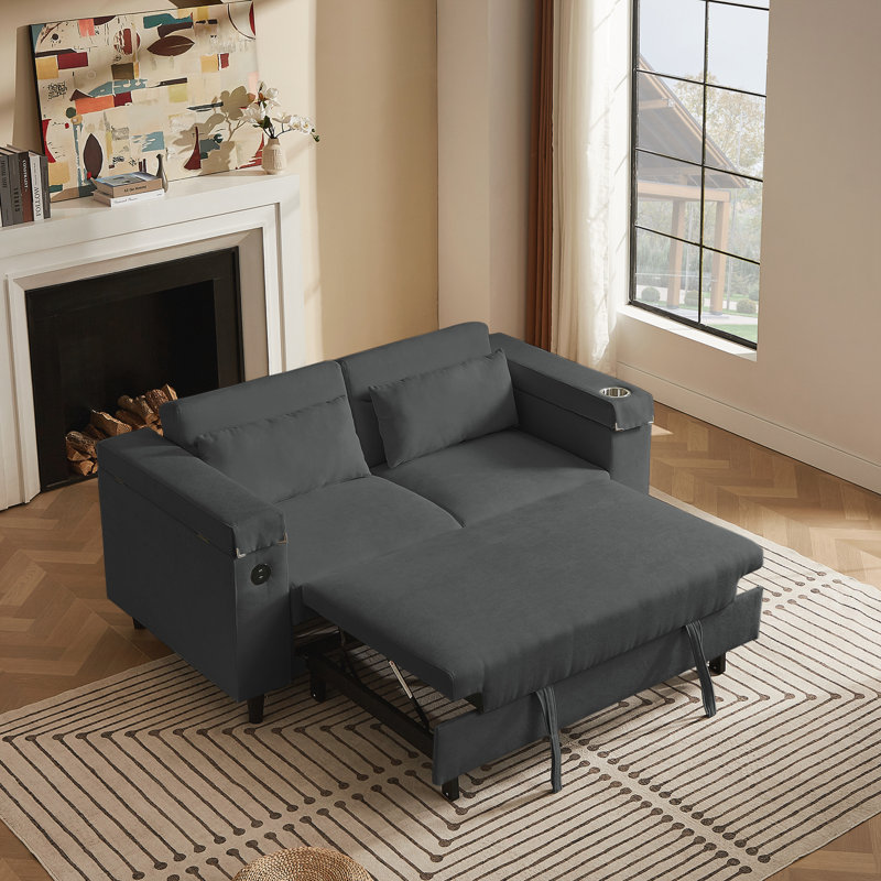 Sofa with Side Table and USB Port, Dark Gray