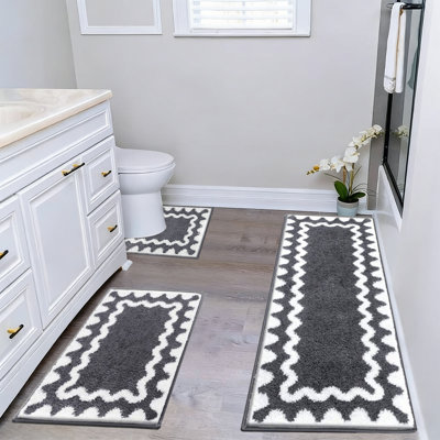 Bathroom Rugs Sets 3 Piece Soft Comfortable Water Absorption Non-Slip Bath Mats 3 Set