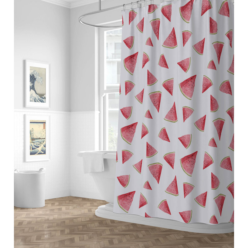 Summer Lemon Ultra-Thin Lightweight Shower Curtain, White/Red Geometric