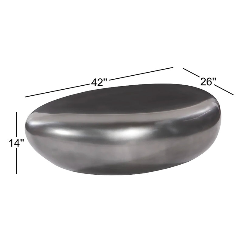 Polished Aluminum River Stone Solid Coffee Table, 14" H x 42" L x 26" W, Polished Aluminum