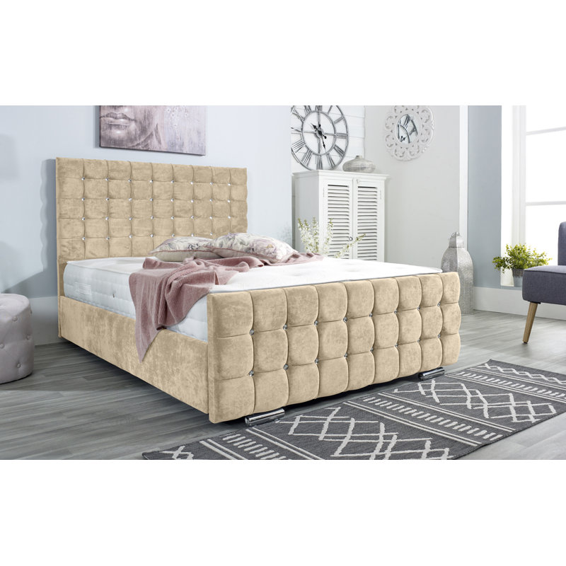 Woodring Upholstered Bed Frame, Double (4'6), Beige