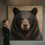 Très grand reproduction d'art sur toile - Portrait d'ours noir brun - Décoration de salon rustique - «Assemblage requis du cadre (cadre non fini)»-130841847