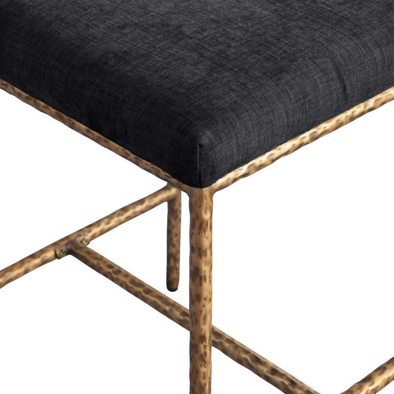 Tabouret de comptoir rembourré Reeves, Tissu chenille noir, Or brossé