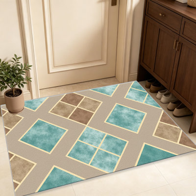 Tapis 1PC Teal Lattice Tile, élégant tapis décoratif polyvalent, facile à nettoyer et à entretenir, pièce de mobilier idéale pour la chambre à coucher, le salon, le couloir, l'entrée, le dortoir et le bureau afin de rafraîchir l'ambiance intérieure de votre maison