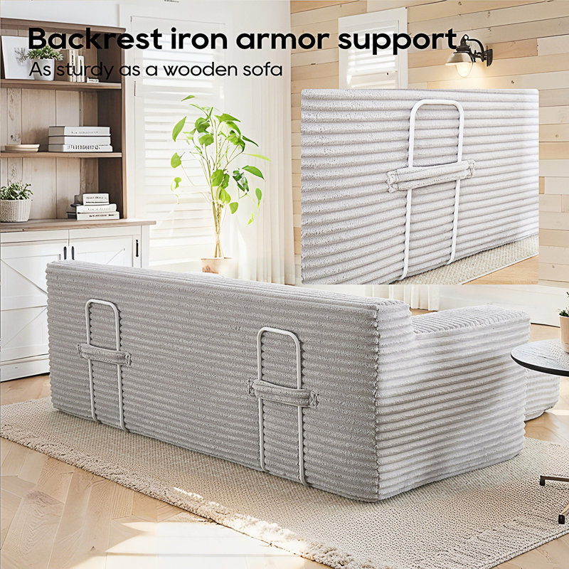 Causeuse avec structure en mousse à mémoire de forme et structure en acier convertible 2 en 1, Tissu gris