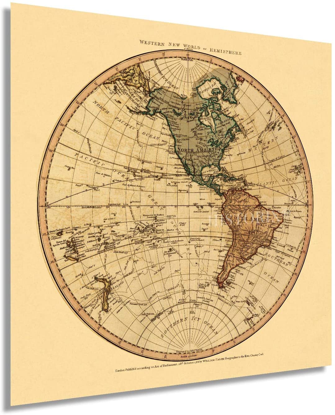 On　Poste　Western　Map　Vintage　Paper　1786　World　HISTORIC　Hemisphere　Print　PRINTS　New　Wayfair