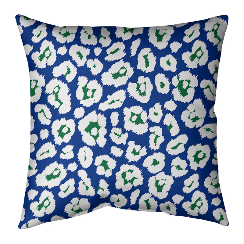Housse de coussin carré, 14 po x 14 po, Faux lin, Bleu/blanc/vert