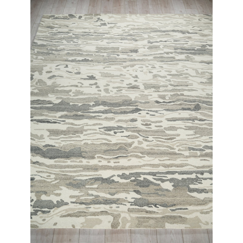 Cortero Hand Tufted Wool Abstract Area Rug, Rectangle 10' x 14', Gray/Ivory