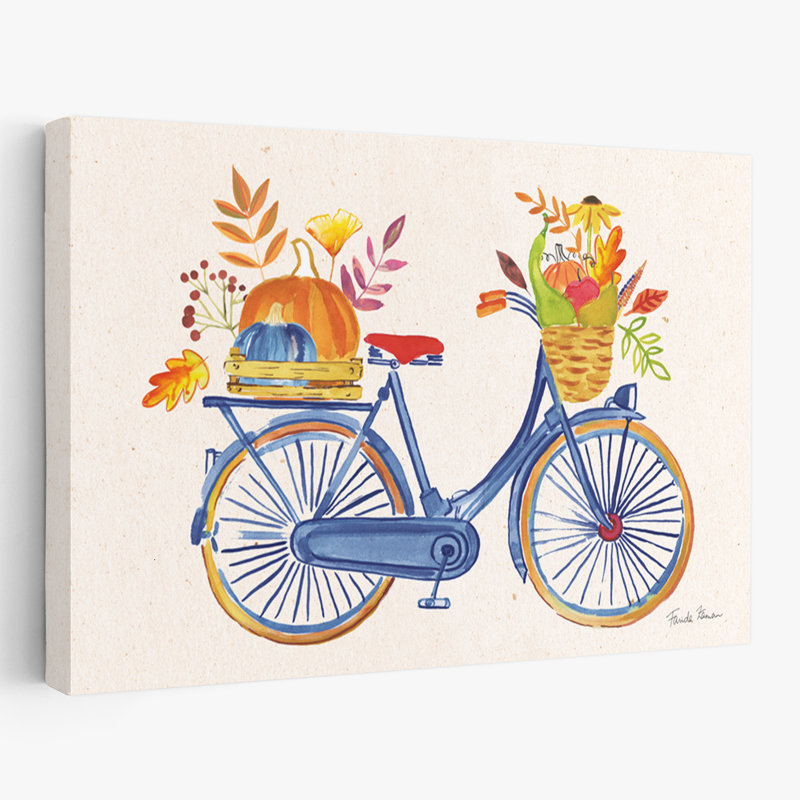 Automne récolte I bleu marine - pommes, paniers d'automne, art à bicyclette, H 24 po x l 36 po