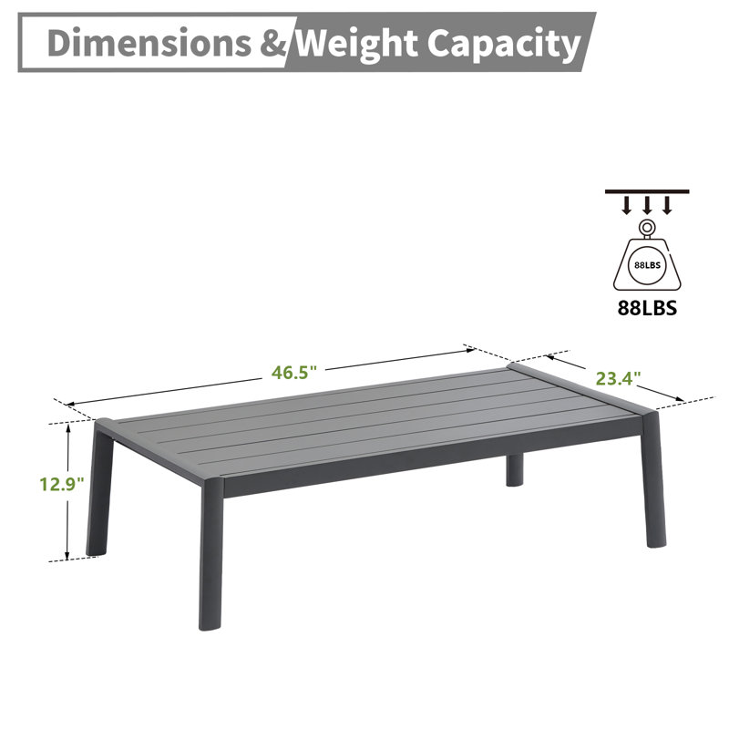 Caran Rectangular Metal Outdoor Coffee Table , 46.5'' in. W 23.4'' in. D